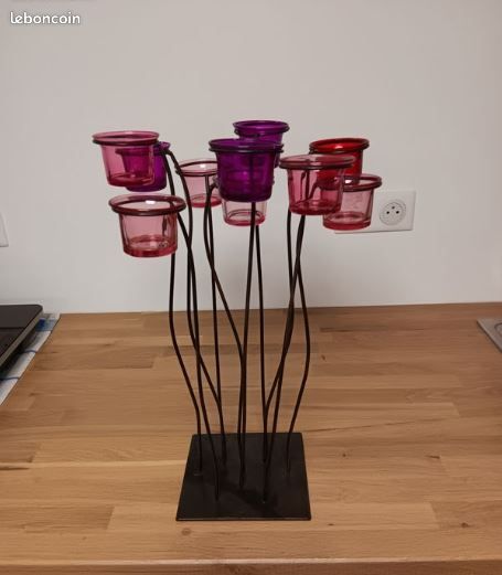 Bougeoirs En Métal Et Verre - 38 Cm De Haut - Noir Et Rouge - Occasion