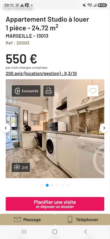 Appartement 1 pièce 25 m² · à Marseille · 24,5 m² · 550 €/mois