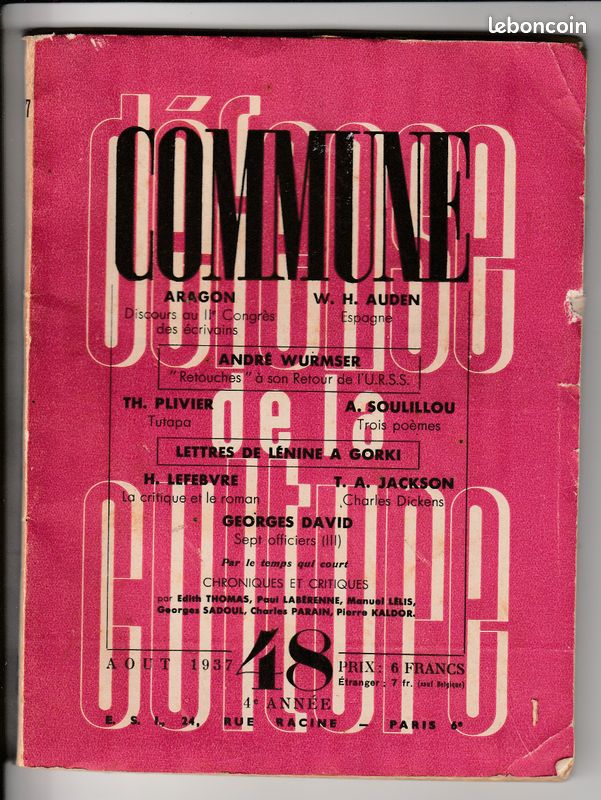 Commune # 48 août 1937 AEAR Association des Écrivains et Artistes Révolutionnaires Guerre Espagne (image 1)