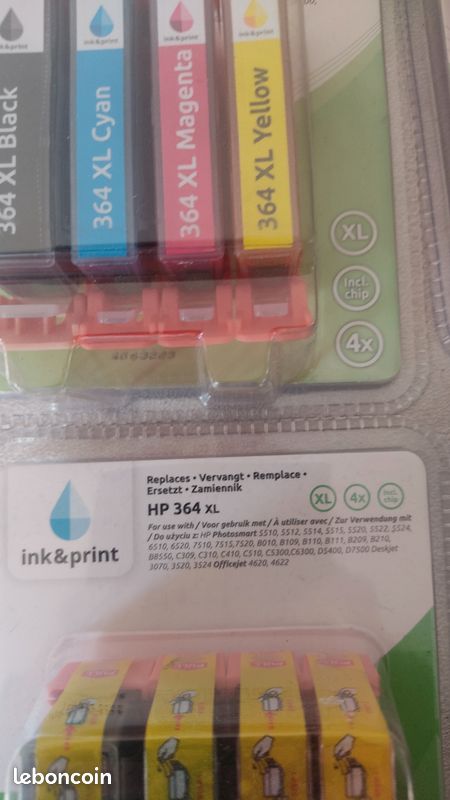 Lot De 4 Cartouches HP 364 (XL) : 1 Jaune XL, 1 Bleu XL, 2 Magenta - Neuves