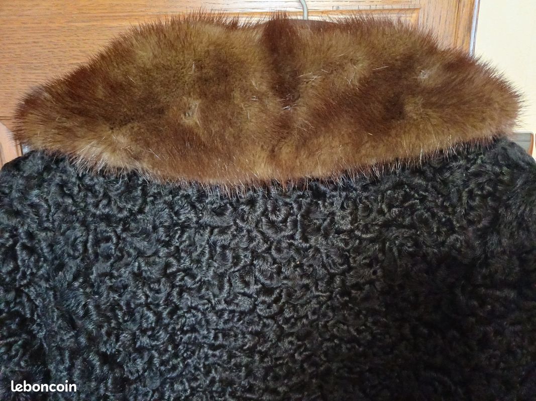 Manteau Vintage En Astrakan Et Col Vison - Années 90 - Taille M - Fait Main En France