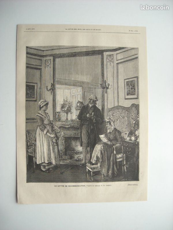 Gravure 1879. La lettre de recommandation. D’apres le tableau de m. Louis hector leroux (image 1)