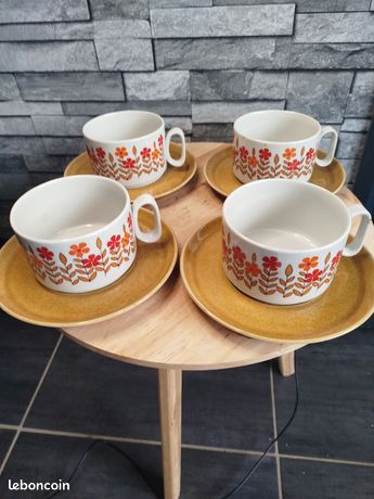 Service à Café Vintage Tognana Italie Années 60 – 4 Tasses, 4 Soucoupes + Sucrier – Porcelaine Blanche