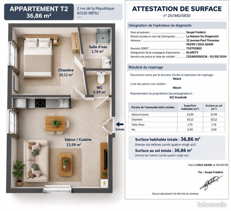 Appartement 2 pièces 37 m² · à Méru · 36,9 m² · 760 €/mois