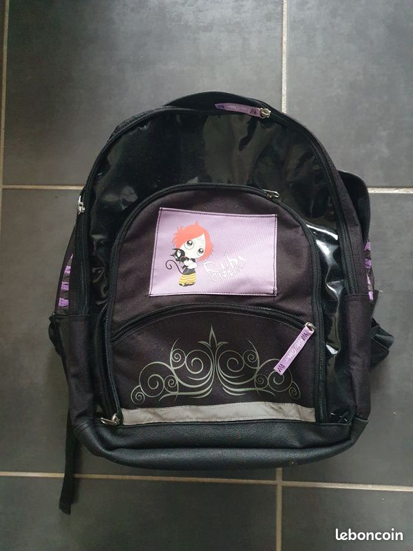 Cartable fille noir et violet très grand avec des compartiments (image 1)