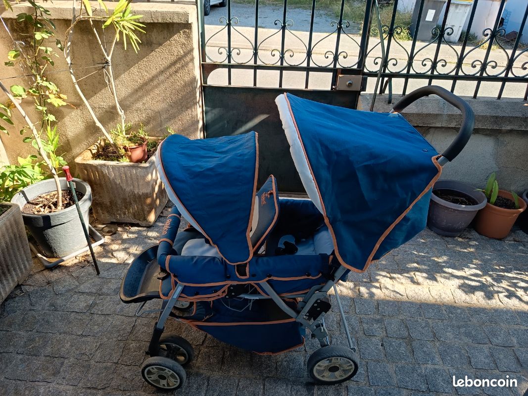 Poussette double Raylco en longueur — Bleue et orange (image 5)