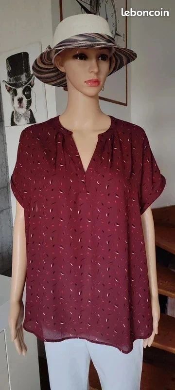 Tunique Kiabi Femme - Taille 46/48 - Bleu Floral - Manches Longues - Occasion (très Bon état)