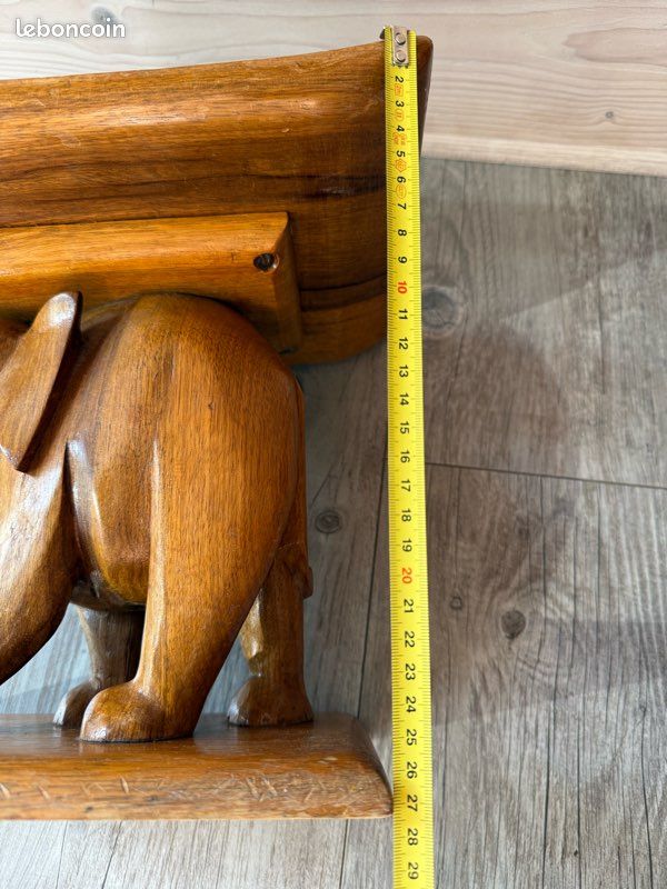Tabouret vintage éléphant Teck 1950s déco africain (image 12)