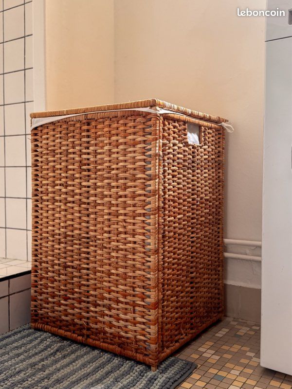 Panier à linge, intérieur tissu, rotin, 80 l (image 1)