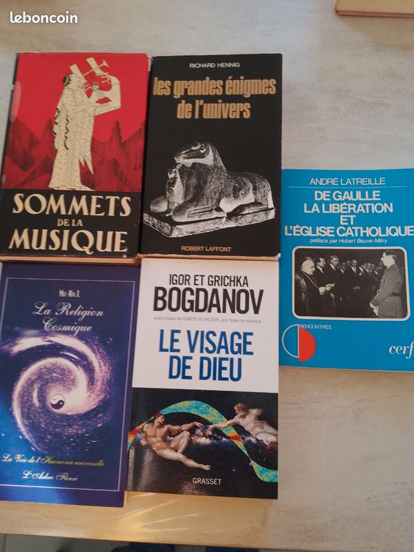 Lot de 6 livres De Gaulle libération église catholique barbelés dans ma mémoire religion cosmique visage de Dieu énigmes univers sommets musique (image 1)