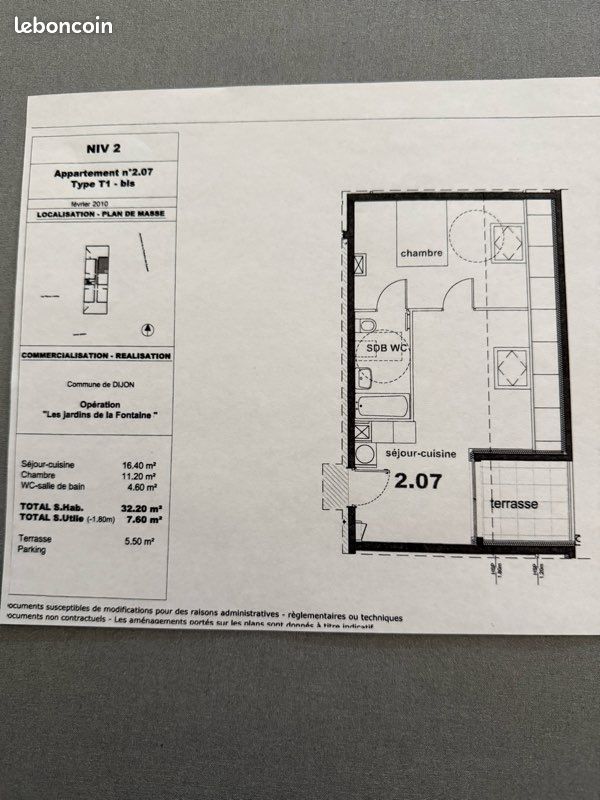 Appartement 2 pièces 32 m² · à Dijon · 32,2 m² · 521 €