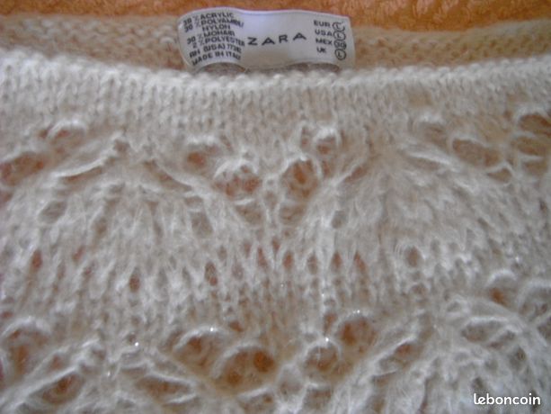 Pull Zara Beige Col Rond Ajouré - Manches Longues, Taille M - Neuf Sans étiquettes (Italie)