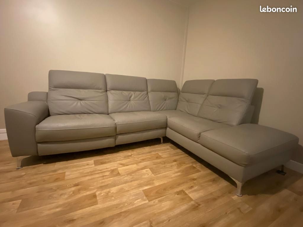 Canapé cuir gris (image 7)