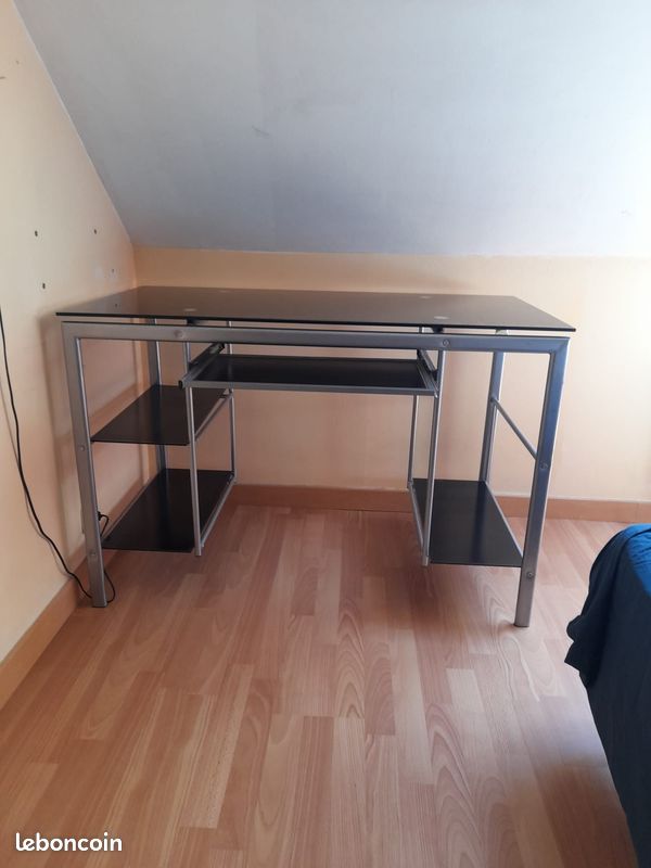 Bureau métal et plateau en verre (image 3)