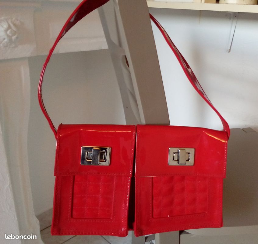 Sac à main vintage synthétique rouge, verni TDT bags (image 1)
