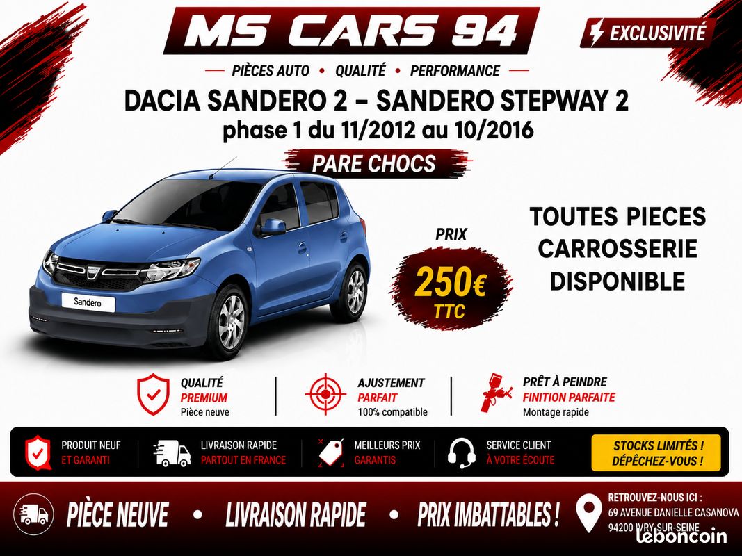 OUTES PIECES CARROSSERIE DACIA SANDERO 2 - SANDERO STEPWAY 2 phase 1 du 11/2012 au 10/2016 (image 1)