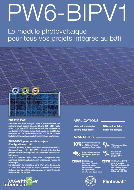POUR BRICOLEUR Panneau PHOTOWATT 130Wc fonctionnant avec verre cassé + verre de remplacement (sur panneau ne fonctionnant pas) (image 6)