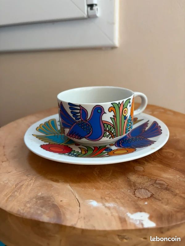 Tasse a café et soucoupe "Acapulco" maison Villeroy et Boch. Années 1970, design de Christine Reuter années 70. Dimension :8 cm (image 1)