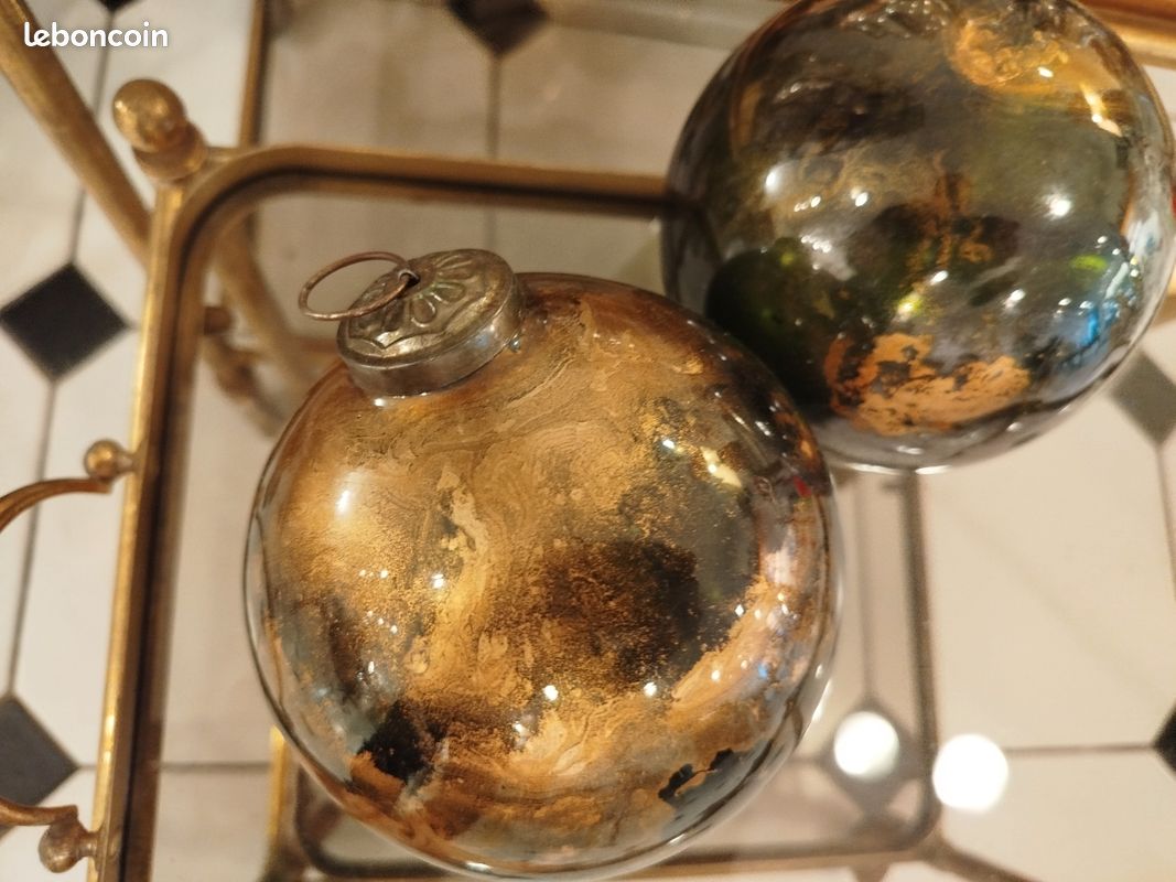 Ancienne Boule De Noël En Verre églomisé Mercurisé - 1900, Diamètre 7,5 Cm