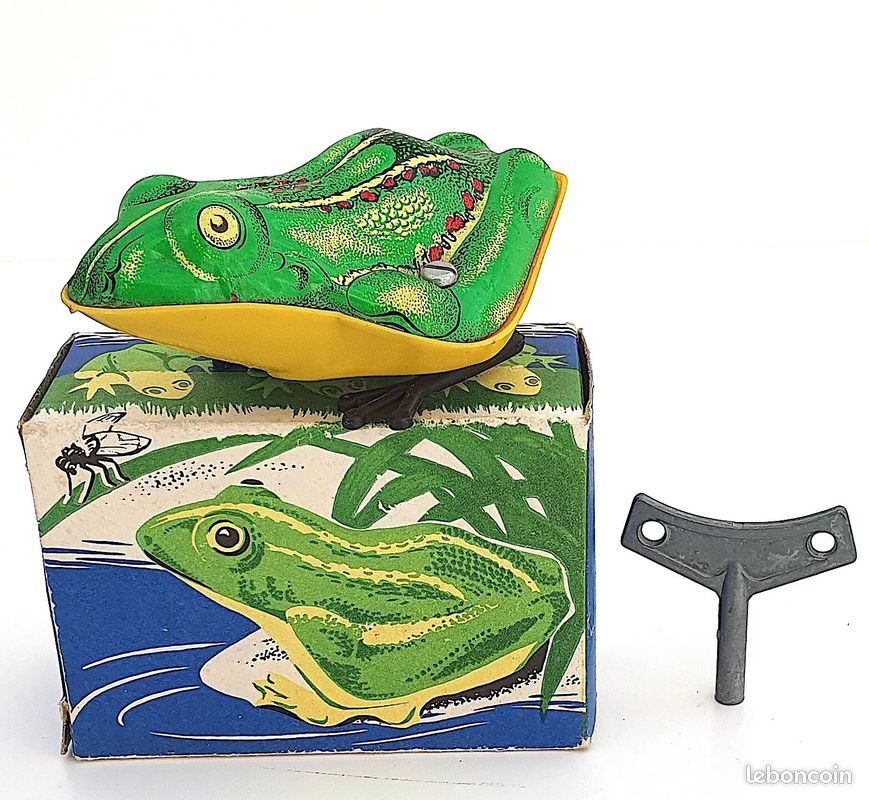 Ancien jouet mécanique grenouille reinette crapaud tôle