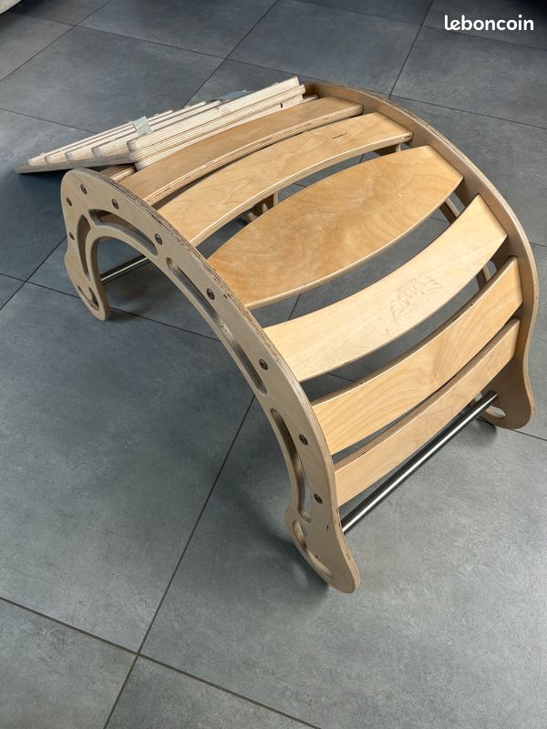 Rocker en bois + rampe d’escalade réversible toboggan – (image 6)
