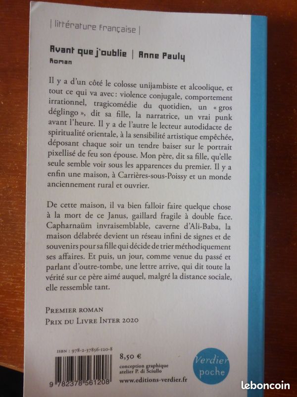 Roman : " Avant que j'oublie" de Anne Pauly, Prix livre Inter 2019 (image 2)