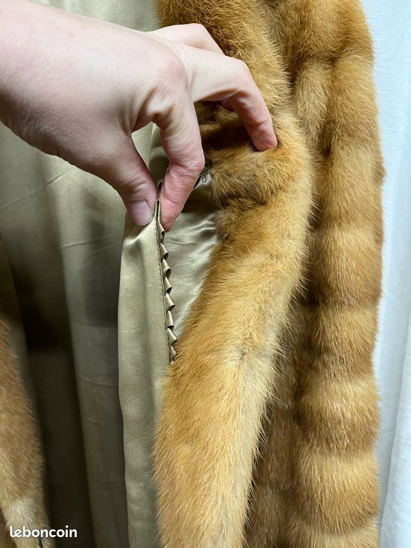 Manteau Vintage En Véritable Fourrure De Vison Marron - Taille 40 - Longueur 105 Cm