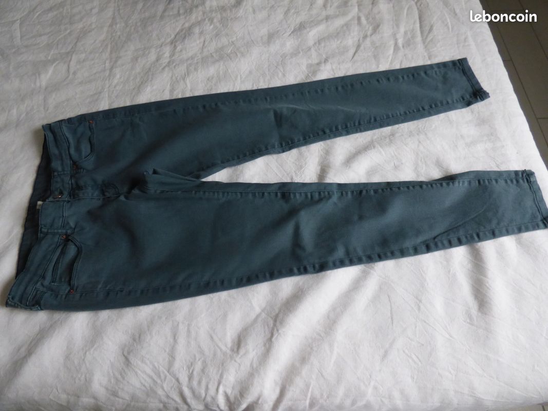 Pantalon jean vert MANGO (image 1)