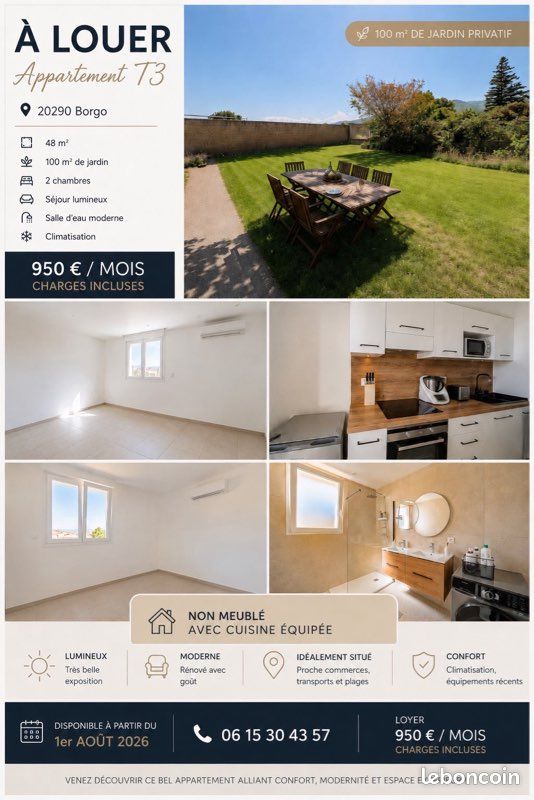 Appartement 3 pièces 48 m² · à Borgo · 48 m² · 950 €