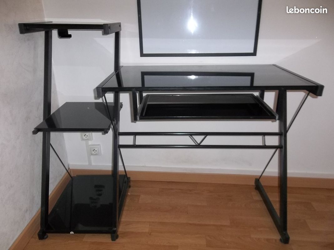 Bureau étagère métal verre sécurit (image 1)