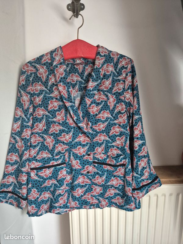 Veste d'interieur pyjama femme princesse tam tam 34 bleu a fleurs