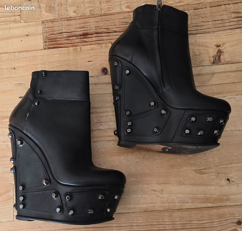 Bottes Talons Gianmarco Lorenzi En Cuir - Taille 39 - Noir - Fait Main En Italie - Occasion