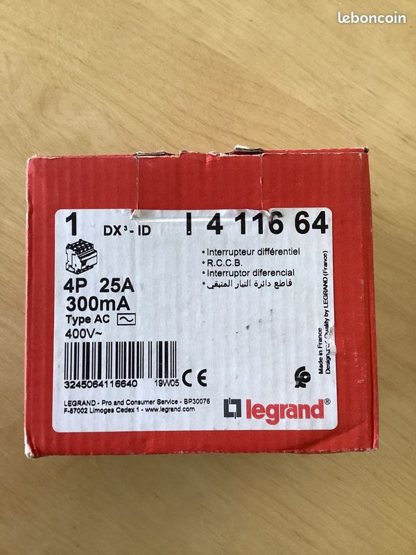 Legrand interrupteur différentiel, 4p 25a, 300ma, type ac (image 1)