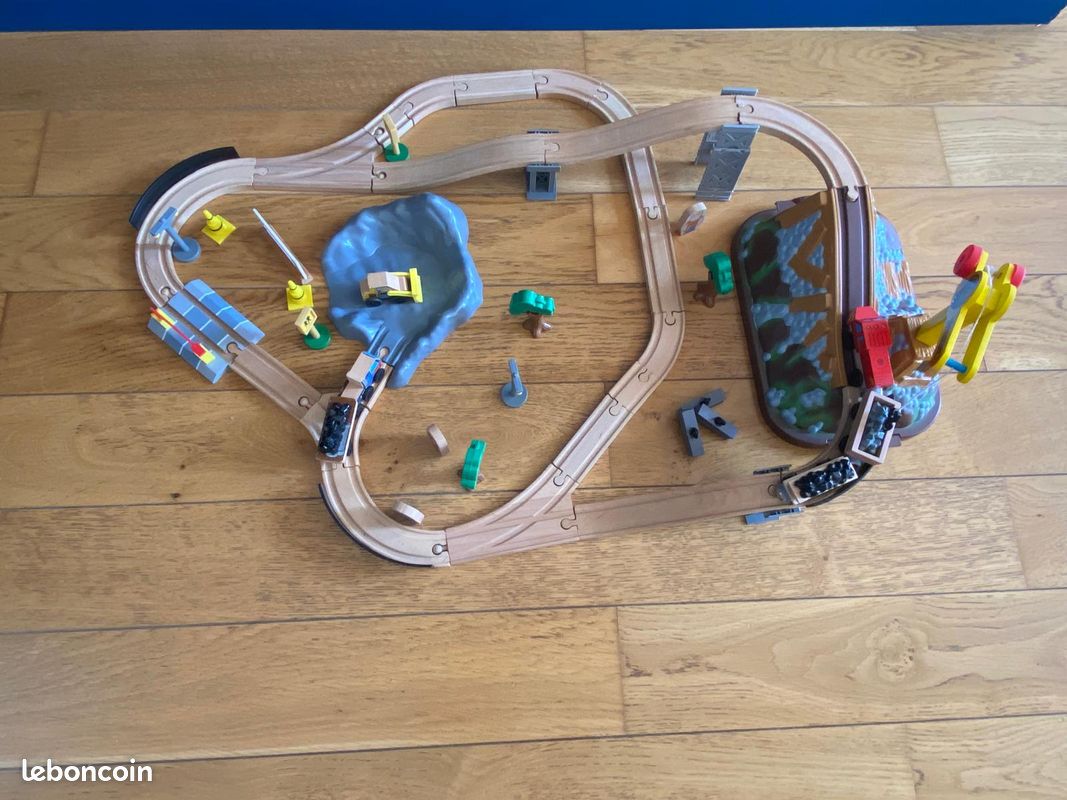 Circuit Train en Bois Construction avec Boîte de Rangement