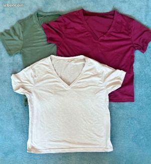 3 tee-shirts basiques assortis SHEIN col V unis - 2 euros chacun (image 1)