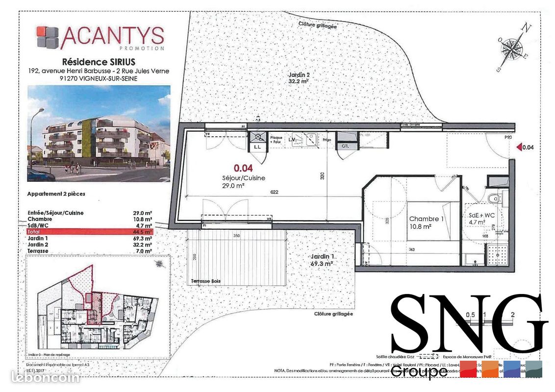 Appartement a louer vigneux-sur-seine - 2 pièce(s) - 45 m2 - Surfyn