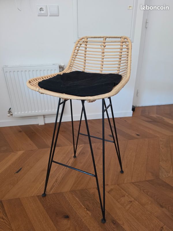 Tabourets de bar métal et rotin X2 (image 3)