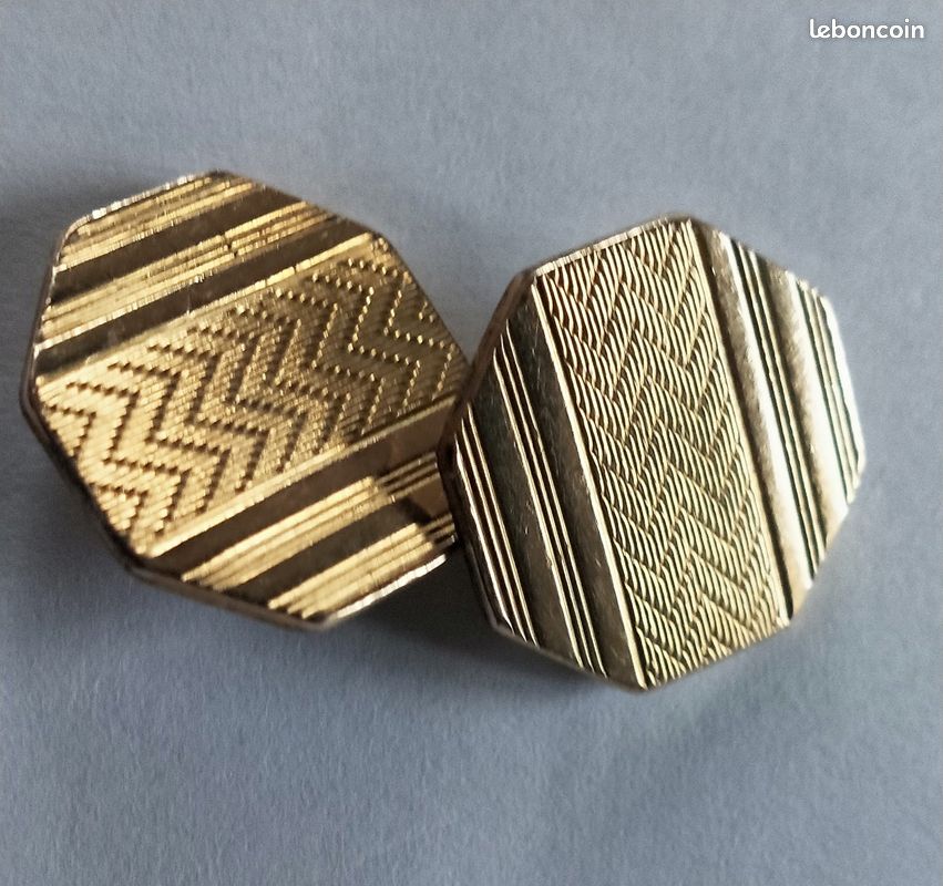 Paire De Boutons De Manchette Plaqués Or - Style Années 60 - Occasion