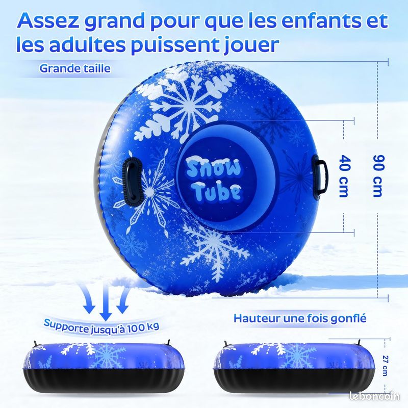 Luge Gonflable 90cm Pour Adulte Et Enfant - Traîneau à Neige Avec Poignées | Tube De Glisse Hivernale Résistant