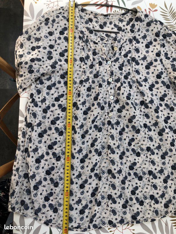 Blouse beige fleurie bleu M (image 4)