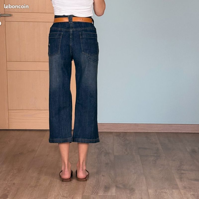 PREMIERÔLE Pantalon pantacourt / corsaire jean denim, taille haute (image 4)