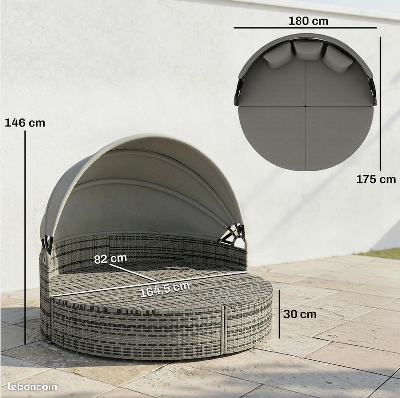 Bain de soleil rond (180x175x146cm) Gris clair - Livraison gratuite en 5 jours â â â (image 2)