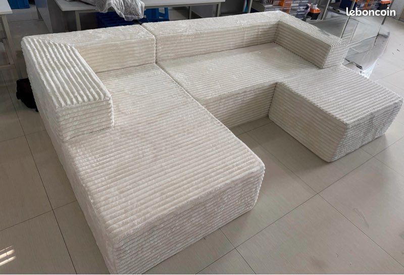 Canapé Modulable XL Panoramique U - Tissu Chenille Relief Cream / Neuf (image 2)