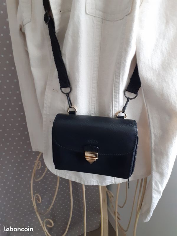 Kit Conversion Portefeuille Cuir Noir 8x23cm - Bandoulière Sac à Main Avec Anneau D