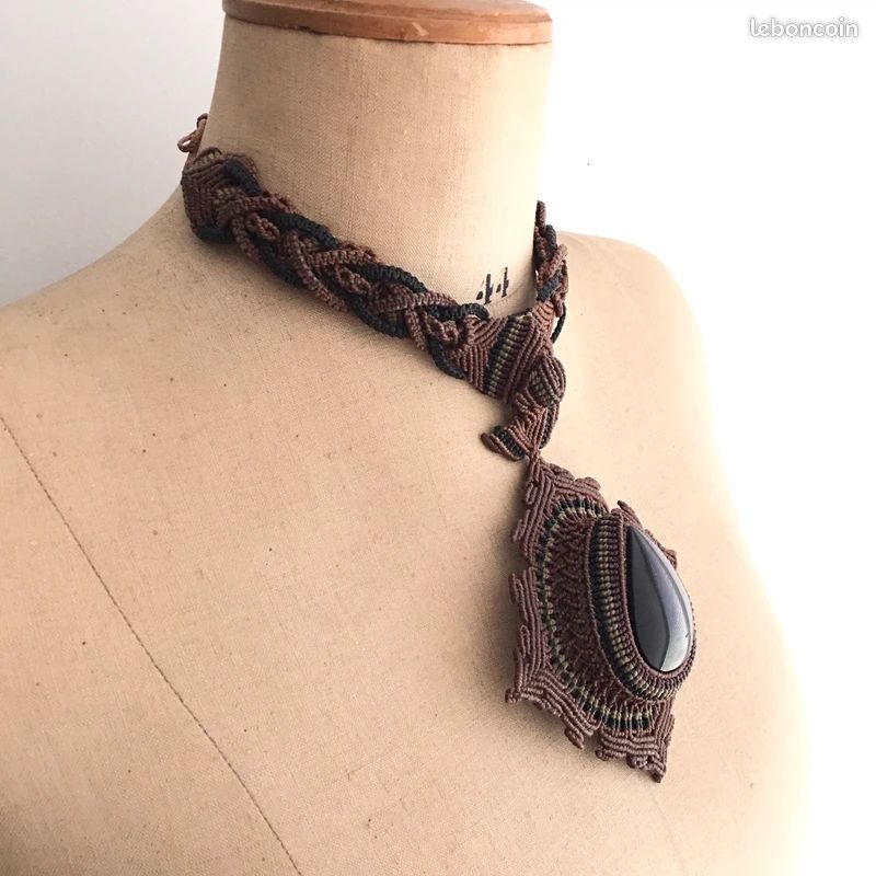 Collier Argentin Scupture Obsidienne Oeil Céleste (image 3)