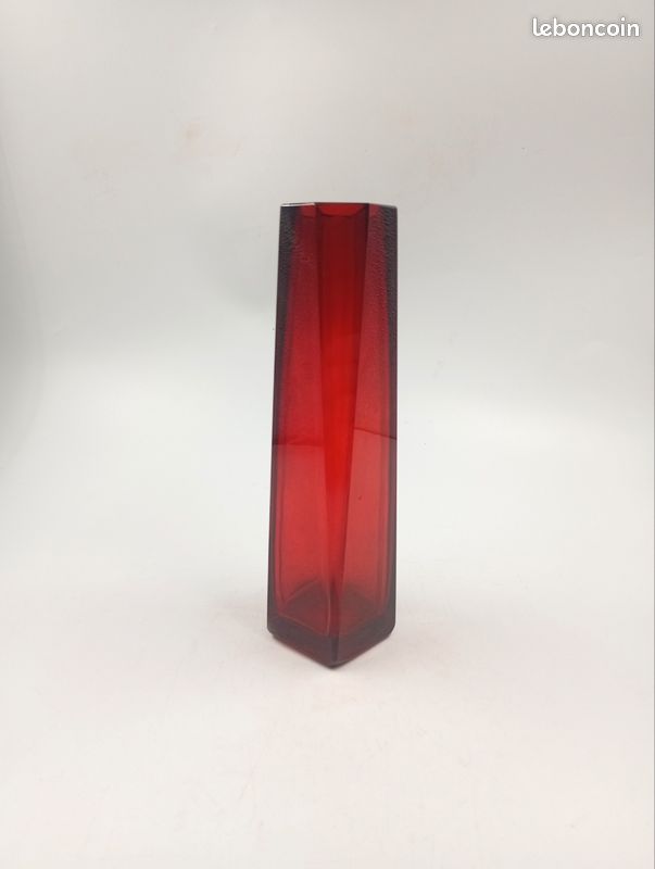 Vase Géode Prisme Facetté Vintage Rouge Rubis Années 60 70 Midcentury Moderniste Space Age (image 7)