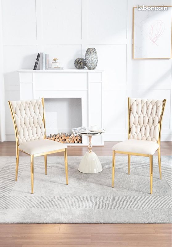 Lot de deux X2 Chaises de salon/ salle à manger en Velours - style moderne, ergonomique couleur doré (image 1)