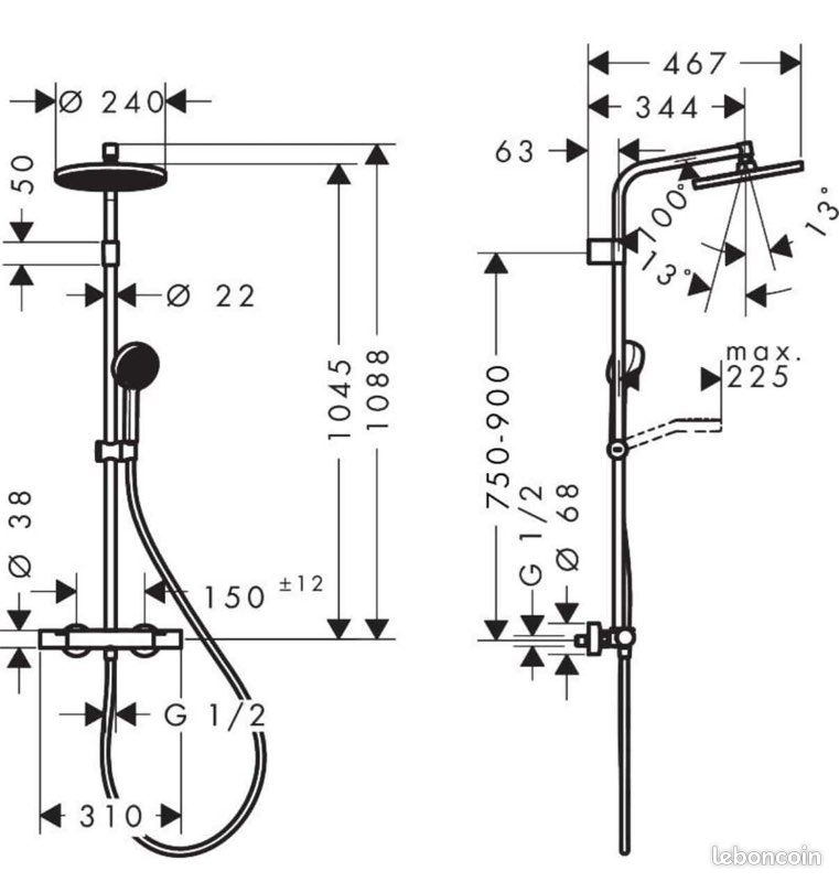 Colonne de douche thermostatique noir, Stamis S, HANSGROHE NEUF ✅ (image 2)
