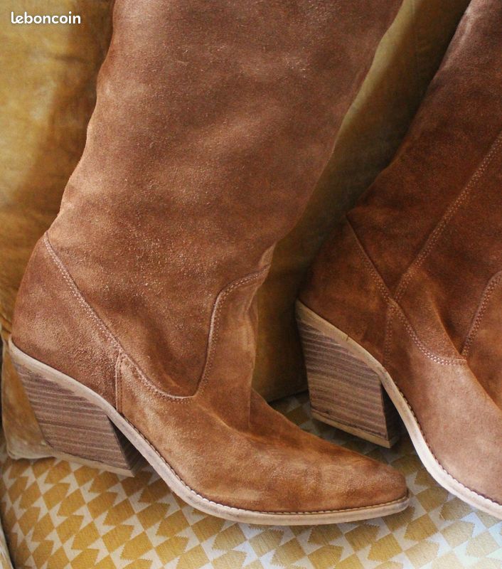 Paire de bottes hautes cuir camel Bronx 41 (image 3)