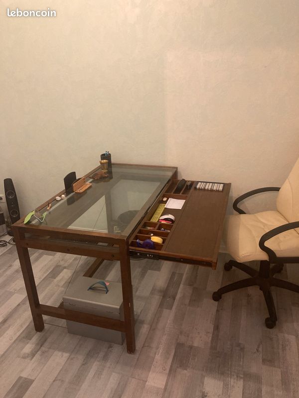 Bureau en chêne verre trempé et acier (image 2)